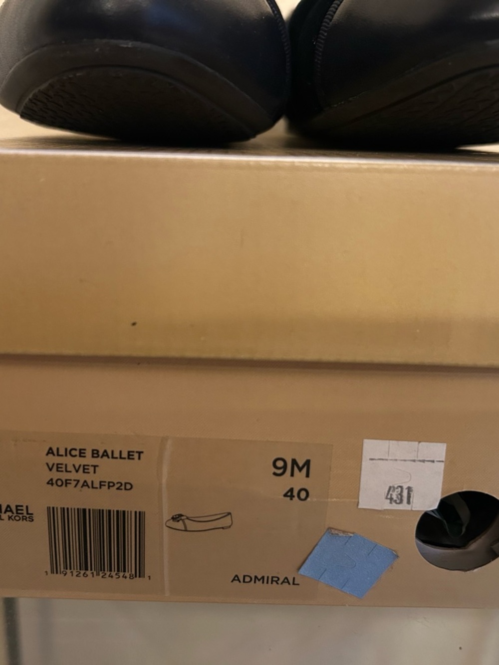 Michael Kors Blue Velvet Ballet Flats with Bow and Charm - Picture 2 of 4